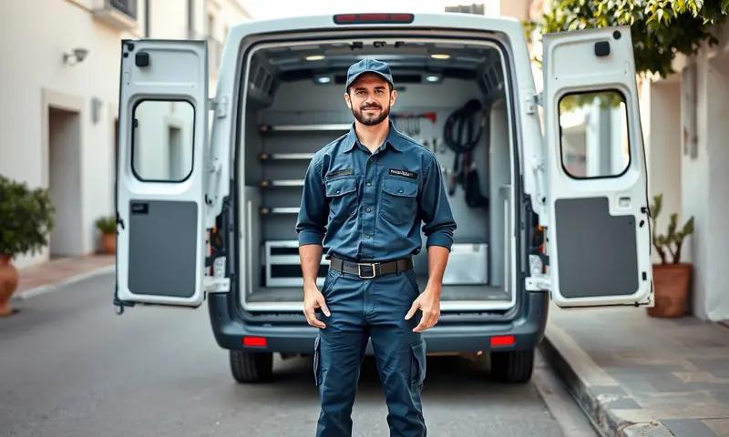 Bodrum Tesisat ekibi servis aracının önünde